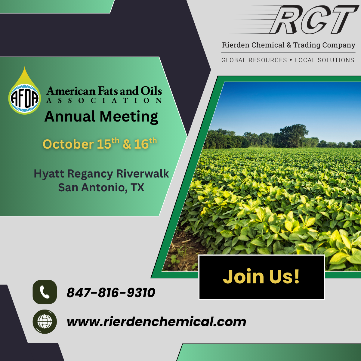 Join RCT at the American Fats and Oils Show in San Antonio!