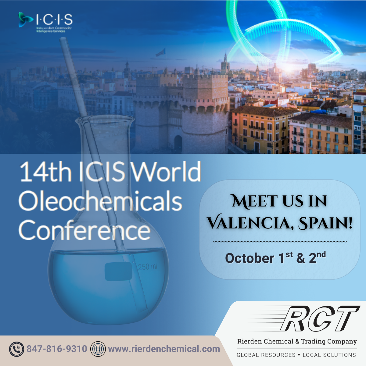 RCT is Attending the 14th World Oleochemicals Conference in Valencia, Spain!